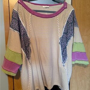 Easel Purple and Green Striped Women's Sweatshirt/Shirt